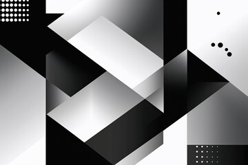Poster - Minimalist Black and White Gradient Background Template with Geometric Shapes and Halftone Texture