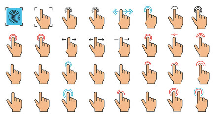 Poster - Finger Gesture Icon Set Hand Touch Tap Swipe Pinch Zoom UI UX Mobile Interface Vector Graphics