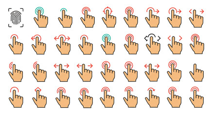 Poster - Touchscreen Gestures Icon Set Mobile Interface Design Hand Finger Control Interaction Swipe Tap