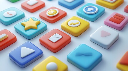 Poster - Colorful 3D App Icons Digital Design Square Buttons Interface Technology Modern User Experience Bright Pastel Mobile Application  