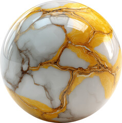 Poster - Visually appealing, round object showcasing a captivating pattern of gold and white marble veins.  It is rendered with a polished, reflective surface.