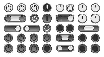 Poster - Vector Power Buttons Collection On Off Toggle Switch UI Design Elements Round Shape Set Icons 100