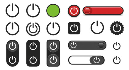 Poster - Power Buttons Set Digital Icons Technology Symbol UI UX Design Energy Switch Off on Red Green