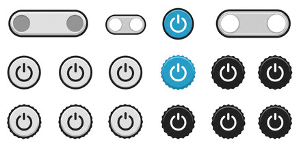 Poster - Toggle Switch Power Button Icons On Off Interface UI Design Elements Digital Technology Vector Art