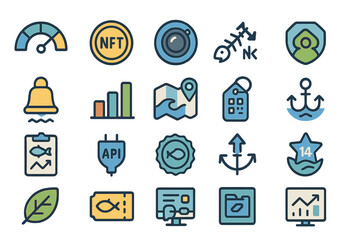 Poster - Icons representing various digital activities and features related to technology and navigation