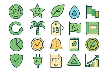 Poster - Collection of colorful icons representing various concepts such as sustainability, technology, and data visualization