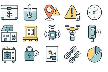 Poster - Icons representing various technological concepts and indicators in a minimalist design for educational purposes