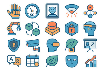 Poster - Icons representing technology and innovation in digital communication, artificial intelligence, and data security