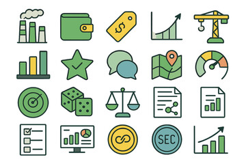 Poster - Business and finance icons representing growth, investment, and strategy in modern economic environments