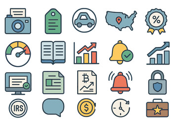 Poster - Collection of flat design icons representing various business and finance concepts on a light background
