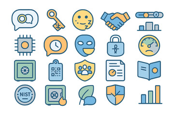Poster - Diverse collection of icons representing technology, security, communication, and data management for modern applications