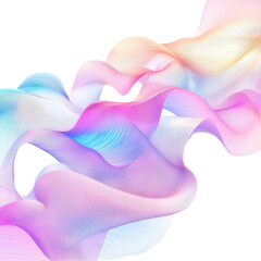 Poster - Vibrant holographic gradient wave flowing gracefully against a clean white background, Holographic Gradient 3D Wave on white background