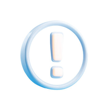 3D rendered exclamation mark symbol in a white circle against a purple background