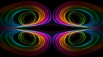 Poster - Symmetrical abstract design with colorful swirling lines on a black background