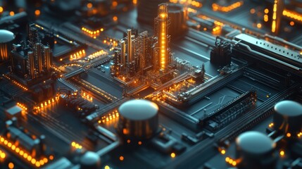 Poster - Industrial city on a circuit board