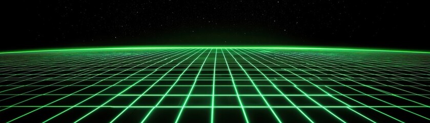 Poster - Futuristic Digital Landscape with Neon Grid and Starry Background for Technology and Science Fiction Themes
