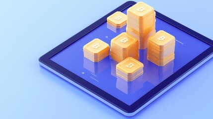 Poster - Digital Coin Stacks on Tablet Screen Representing Cryptocurrency Investment and Financial Technology Trends