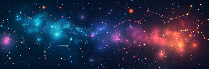 Wall Mural - vintage-inspired vector starfield with constellations and neon lights, astronomy, glow