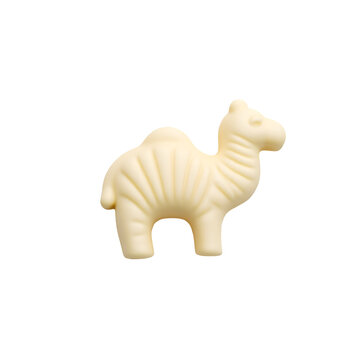 Delicately Rendered Creamy White Camel-Shaped Biscuit Against a Saturated Jet Completing the Scene's Simplicity and Visual Coherence