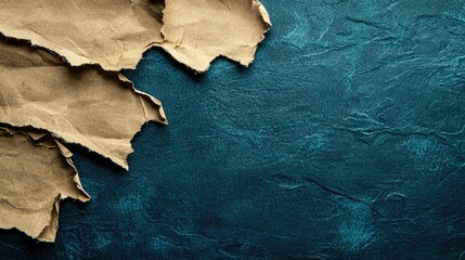 Poster - An artistic shot of old paper with uneven, torn edges, placed on a dark backdrop for contrast.