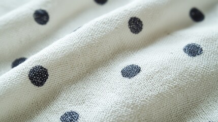 Poster - Close-up of soft white fabric with evenly spaced black polka dots, creating a stylish pattern.