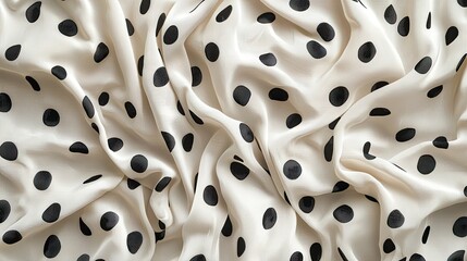 Poster - Close-up of soft white fabric with evenly spaced black polka dots, creating a stylish pattern.