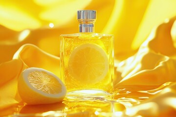 Poster - A vibrant perfume bottle showcasing a lemon design.
