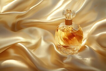 Poster - Luxurious perfume bottle on a bed of elegant silk.