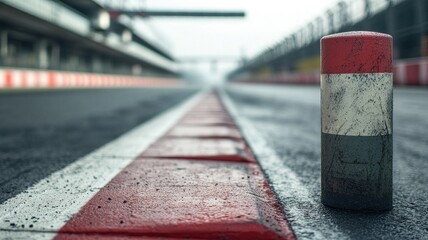 Wall Mural - an empty f1 track close up showcasing a pylon marker along the racing line, emphasizing the smooth a