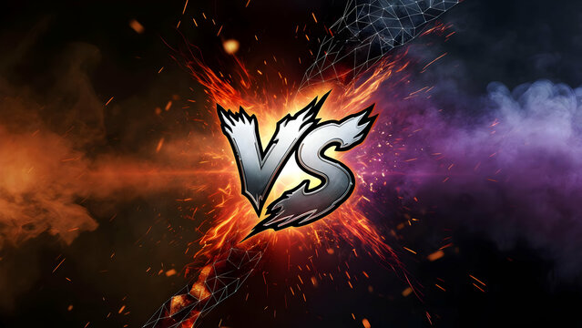 Versus Graphic with Fiery Explosions and Geometric Overlay Design