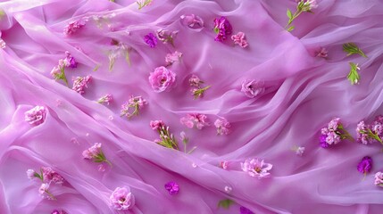 Poster - Dreamy fabric background in pink and lavender tones with delicate floral motifs, ideal for design inspiration