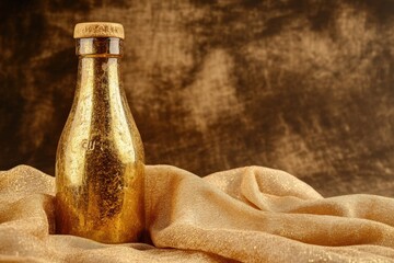 Poster - Gold-painted bottle resting on a golden cloth.