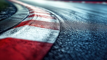 Wall Mural - a close-up view of a wet racing track edge, highlighting the colorful curves and reflections. ideal 