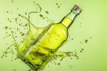 Poster - Liquid splash around a glass bottle.
