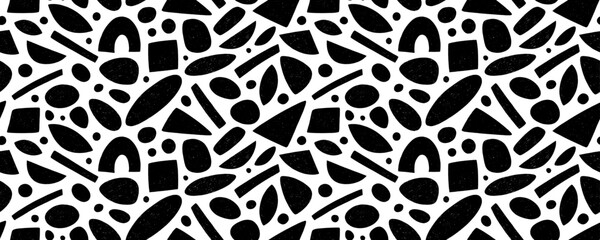 Poster - Abstract organic geometric shapes seamless pattern. Crayon drawn vector childish cute drawing.