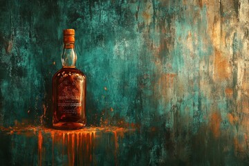 Poster - Still life portrayal of a bottle against a textured wall.