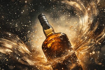 Poster - A  golden liquor bottle against a dynamic, swirling backdrop.