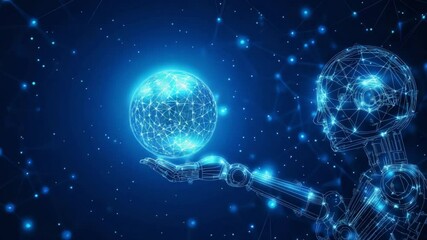 Poster - Futuristic robot holding a digital globe