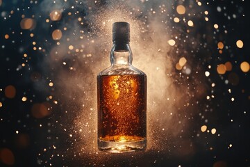 Poster - Stylish bottle of amber liquid in dramatic lighting.
