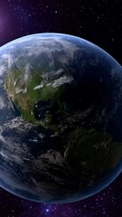 Wall Mural - earth from space showing landmasses, water, and cloud cover against a backdrop of vibrant stars in a