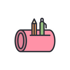 Poster - Pink Pencil Case Icon With Pen And Pencil Supplies For School