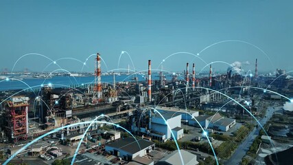 Fototapete - 工業地帯と通信ネットワークのコンセプト