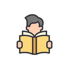 Poster - Student Reading A Novel With Grey Hair And Yellow Colored Book
