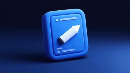 Blue 3D pencil icon, app design, dark background, software