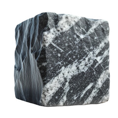 Aufkleber - A square stone block reveals a striking pattern of white and dark minerals on a black backdrop.