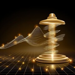 Poster - Golden Podium with Light Waves and Shining Background Effects