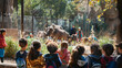 © Usama - Children watching african buffaloes at the zoo during a school field trip on a sunny day outdoors .