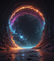 Wall Mural - intricate cosmic waves distort a vibrant, shimmering portal, otherworldly scene , fantasy, space, te