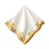 Exquisite White Napkin Adorned with Ornate Golden Detailing for Elegant Table Settings and Sophisticated Decor Accents
