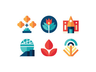 Poster - Collection of six abstract geometric icons in vibrant colors